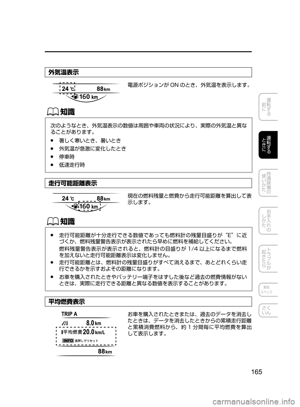 MAZDA MODEL CX-5 2017  取扱説明書 (in Japanese) 165
運転する
﻿﻿
前に
運転する
﻿﻿
ときに
快適装備の
使いかた
お手入れの
しかた
トラブルが
起きたら
車両
スペック
さく
いん
外気温表示
電