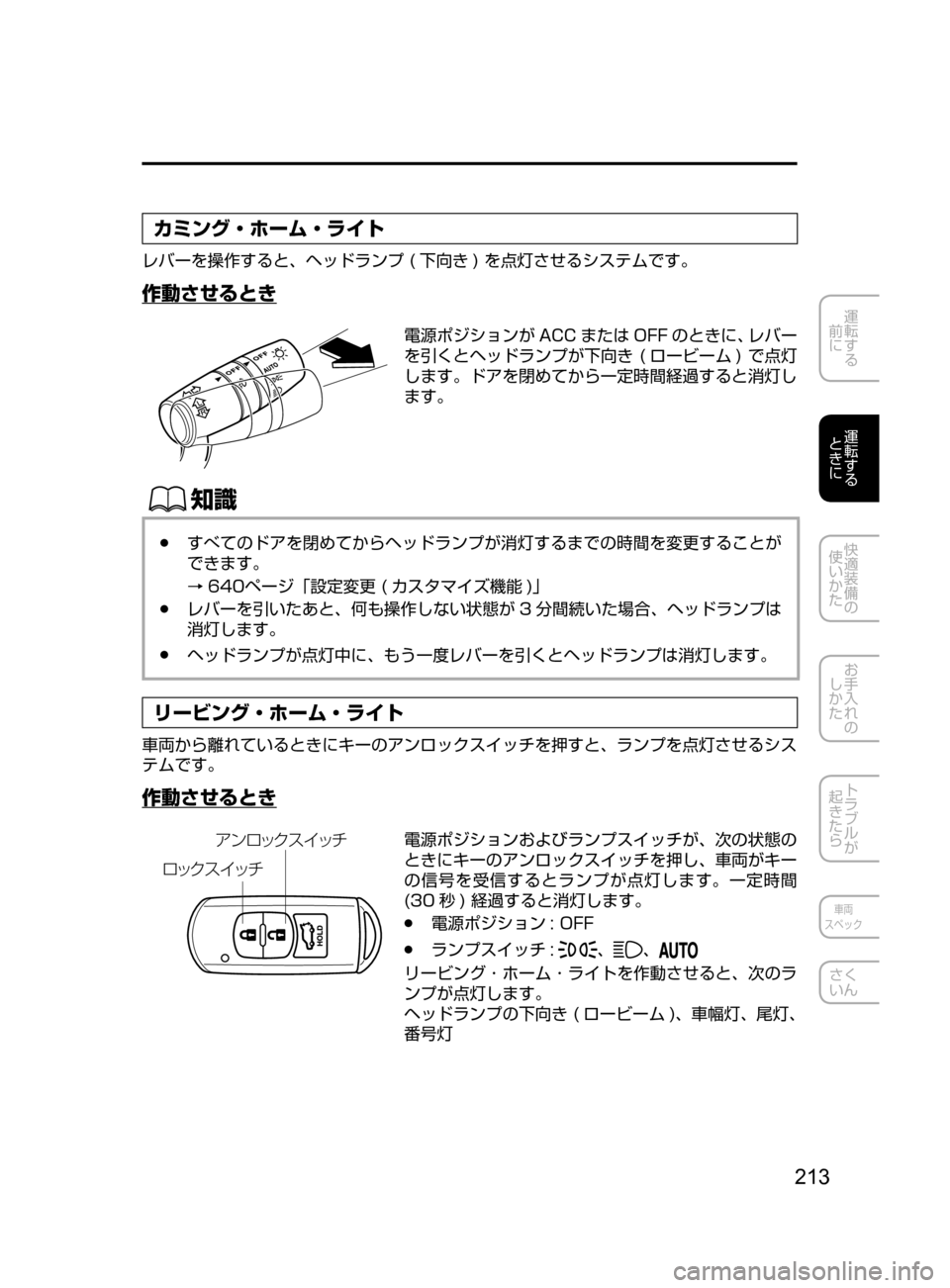 MAZDA MODEL CX-5 2017  取扱説明書 (in Japanese) 213
運転する
﻿﻿
前に
運転する
﻿﻿
ときに
快適装備の
使いかた
お手入れの
しかた
トラブルが
起きたら
車両
スペック
さく
いん
カミング・ホー