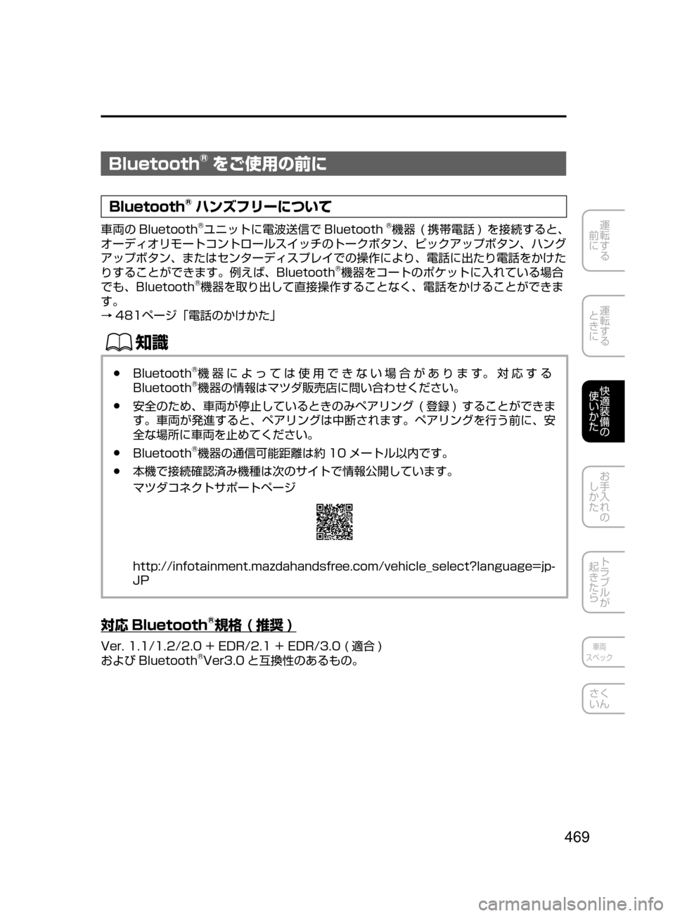 MAZDA MODEL CX-5 2017  取扱説明書 (in Japanese) 469
運転する
﻿﻿
前に
運転する
﻿﻿
ときに
快適装備の
使いかた
お手入れの
しかた
トラブルが
起きたら
車両
スペック
さく
いん
Bluetooth®をご使�