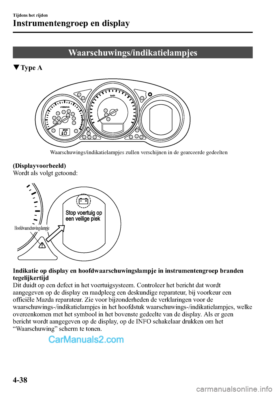 MAZDA MODEL CX-5 2016 Handleiding (in Dutch) Waarschuwings/indikatielampjes
qType A
Waarschuwings/indikatielampjes zullen verschijnen in de gearceerde gedeelten
(Displayvoorbeeld)
Wordt als volgt getoond:
Hoofdwaarschuwingslampje
Indikatie op di MAZDA MODEL CX-5 2016 Handleiding (in Dutch) Waarschuwings/indikatielampjes
qType A
Waarschuwings/indikatielampjes zullen verschijnen in de gearceerde gedeelten
(Displayvoorbeeld)
Wordt als volgt getoond:
Hoofdwaarschuwingslampje
Indikatie op di