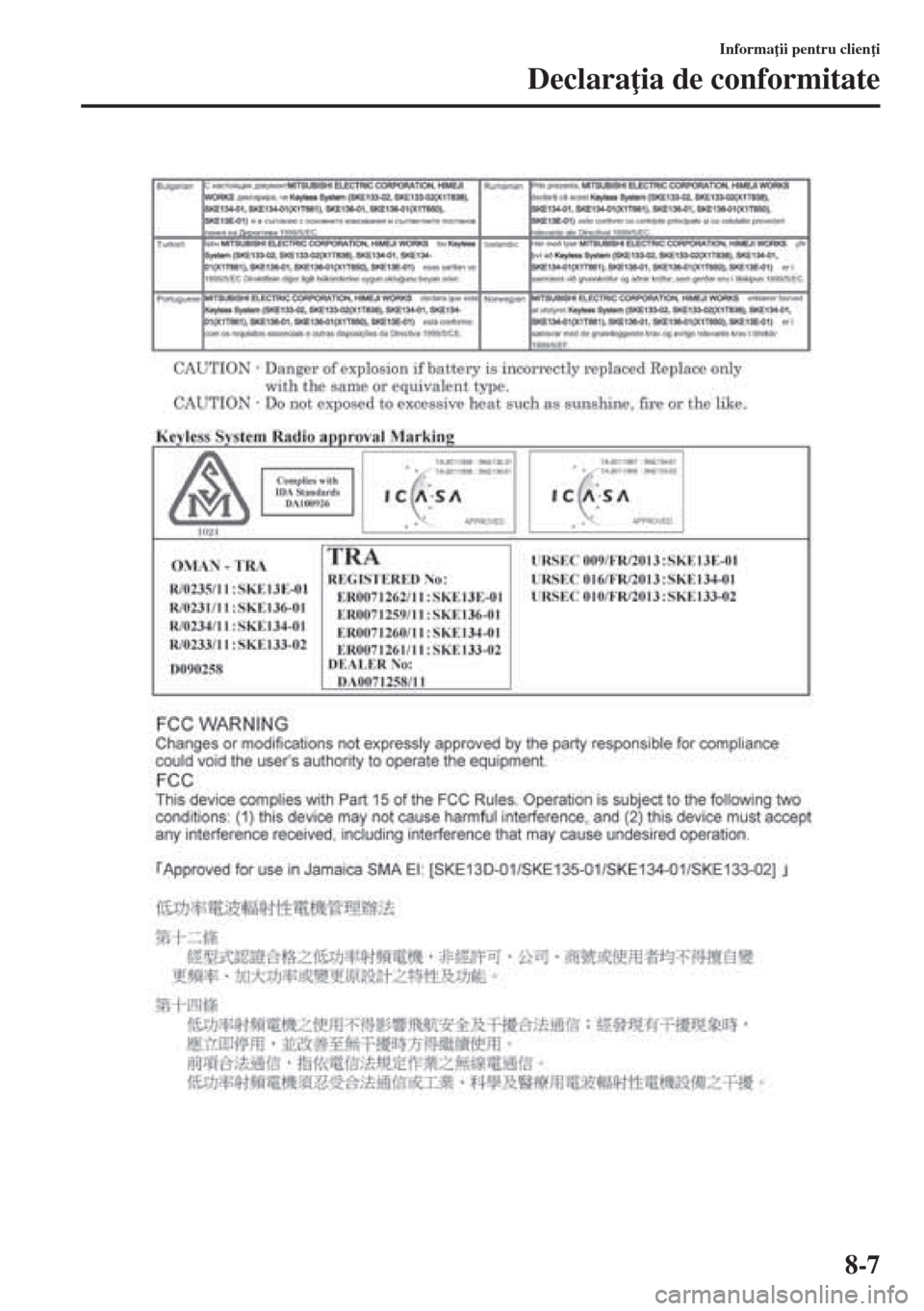 MAZDA MODEL CX-5 2015  Manualul de utilizare (in Romanian) 8-7
Informa ii pentru clien i
Declara ia de conformitate 