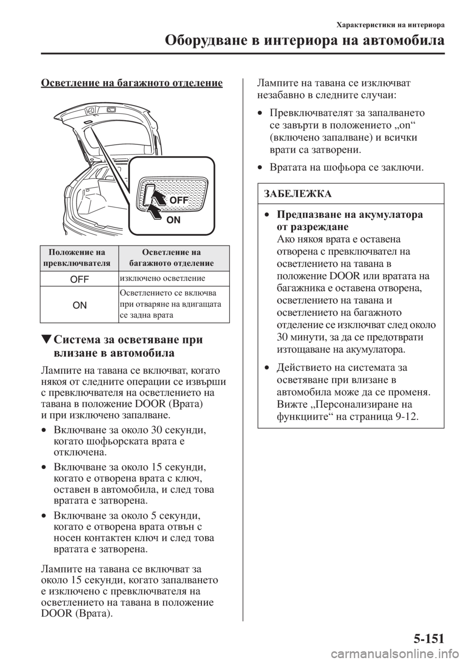 MAZDA MODEL CX-5 2015  Ръководство на потребителя (in Bulgarian) 5-151
OZjZdl_jbklbdb gZ bgl_jbhjZ
H[hjm^\Zg_ \ bgl_jbhjZ gZ Z\lhfh[beZ
Hk\_le_gb_ gZ [Z]Z`ghlh hl^_e_gb_
�WKbk