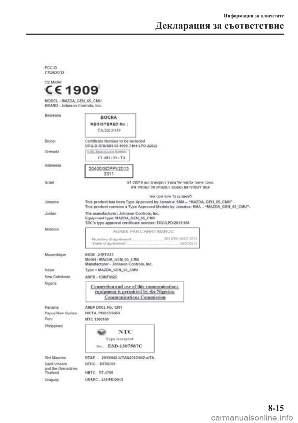 MAZDA MODEL CX-5 2015  Ръководство на потребителя (in Bulgarian) 8-15
BgnhjfZpby aZ deb_glbl_
>_deZjZpby aZ kthl\_lkl\b_ 