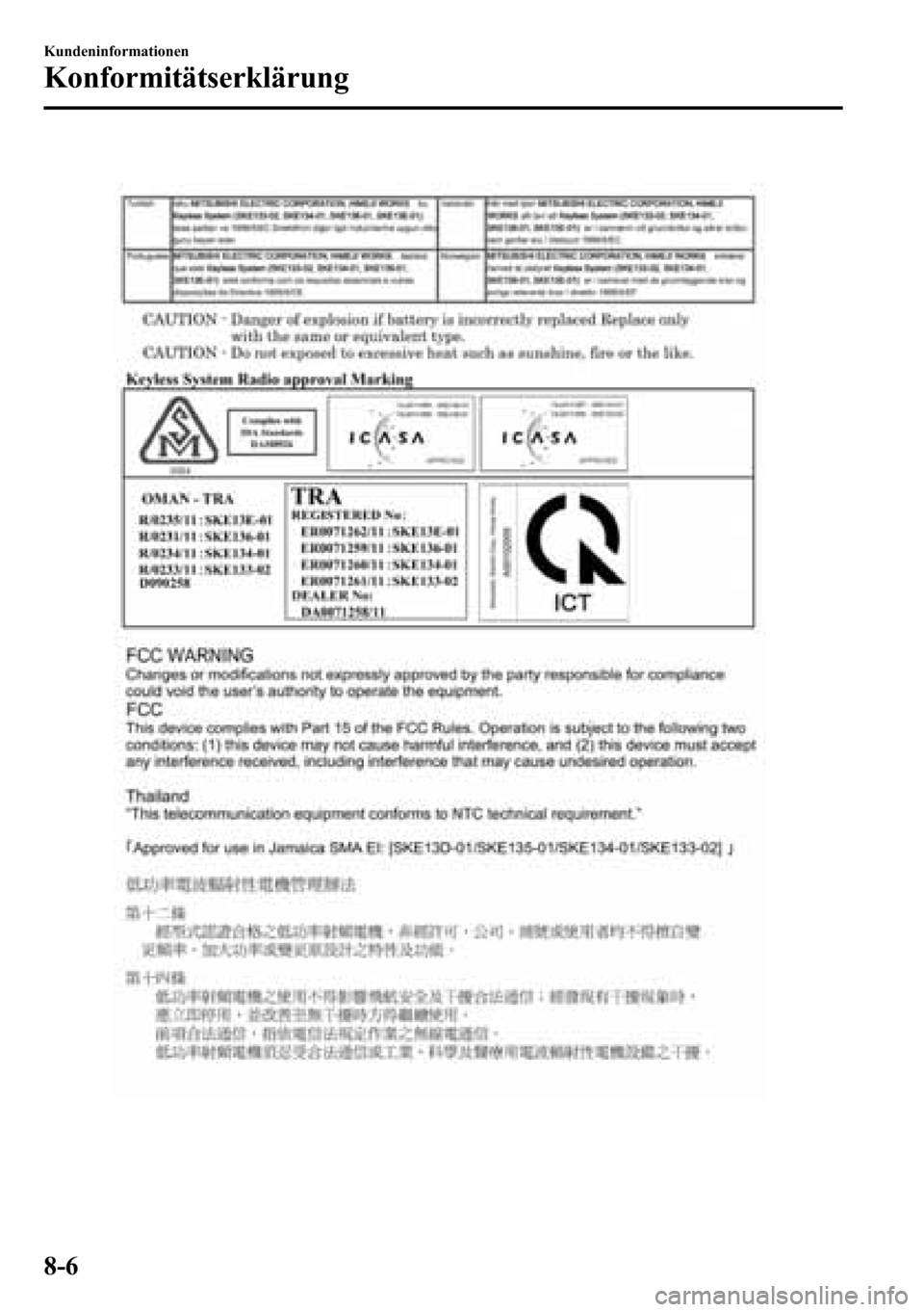MAZDA MODEL CX-5 2013  Betriebsanleitung (in German) 8-6
Kundeninformationen
Konformitätserklärung 