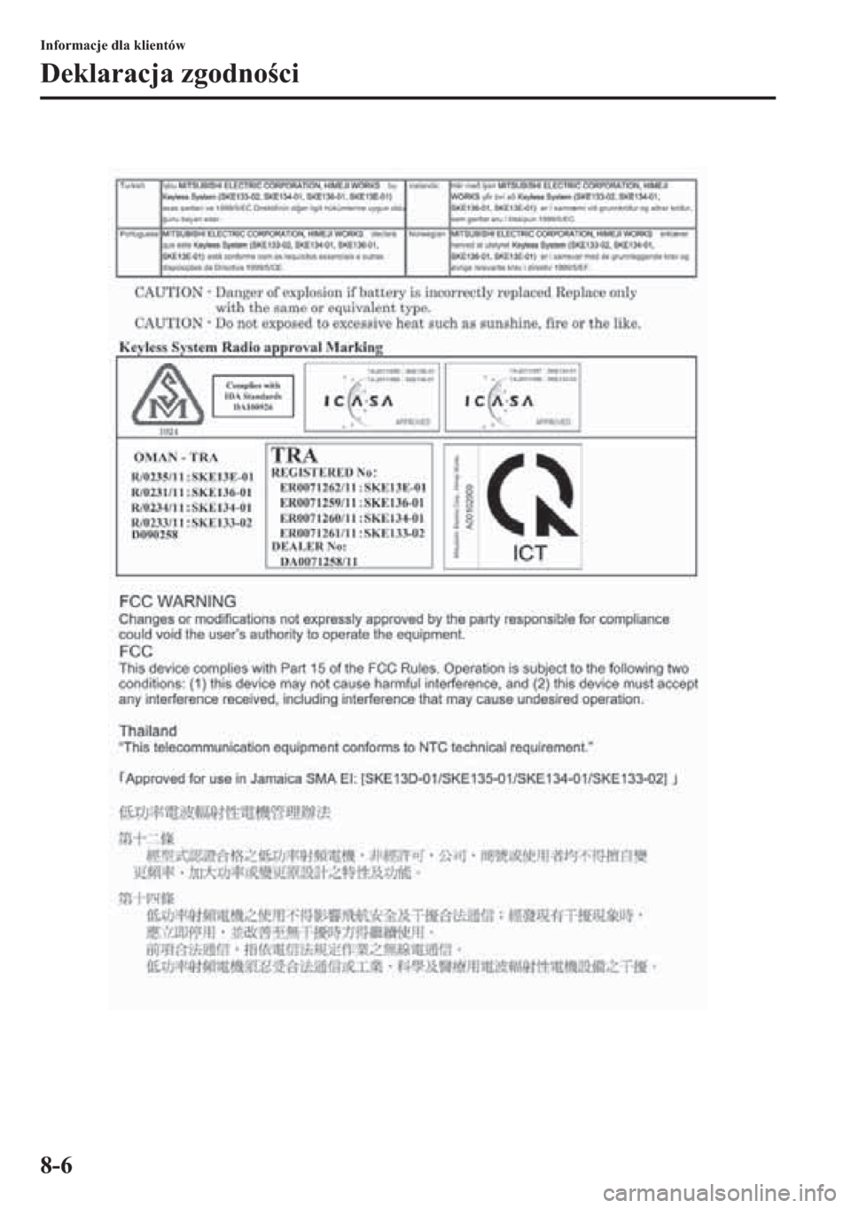 MAZDA MODEL CX-5 2013  Instrukcja Obsługi (in Polish) 8-6
Informacje dla klientów
Deklaracja zgodnoci 