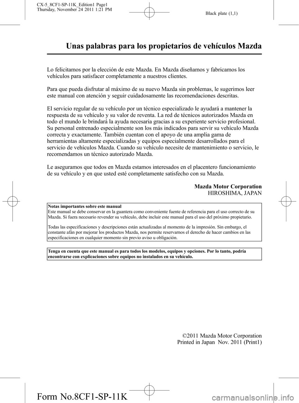 MAZDA MODEL CX-5 2012  Manual del propietario (in Spanish)  