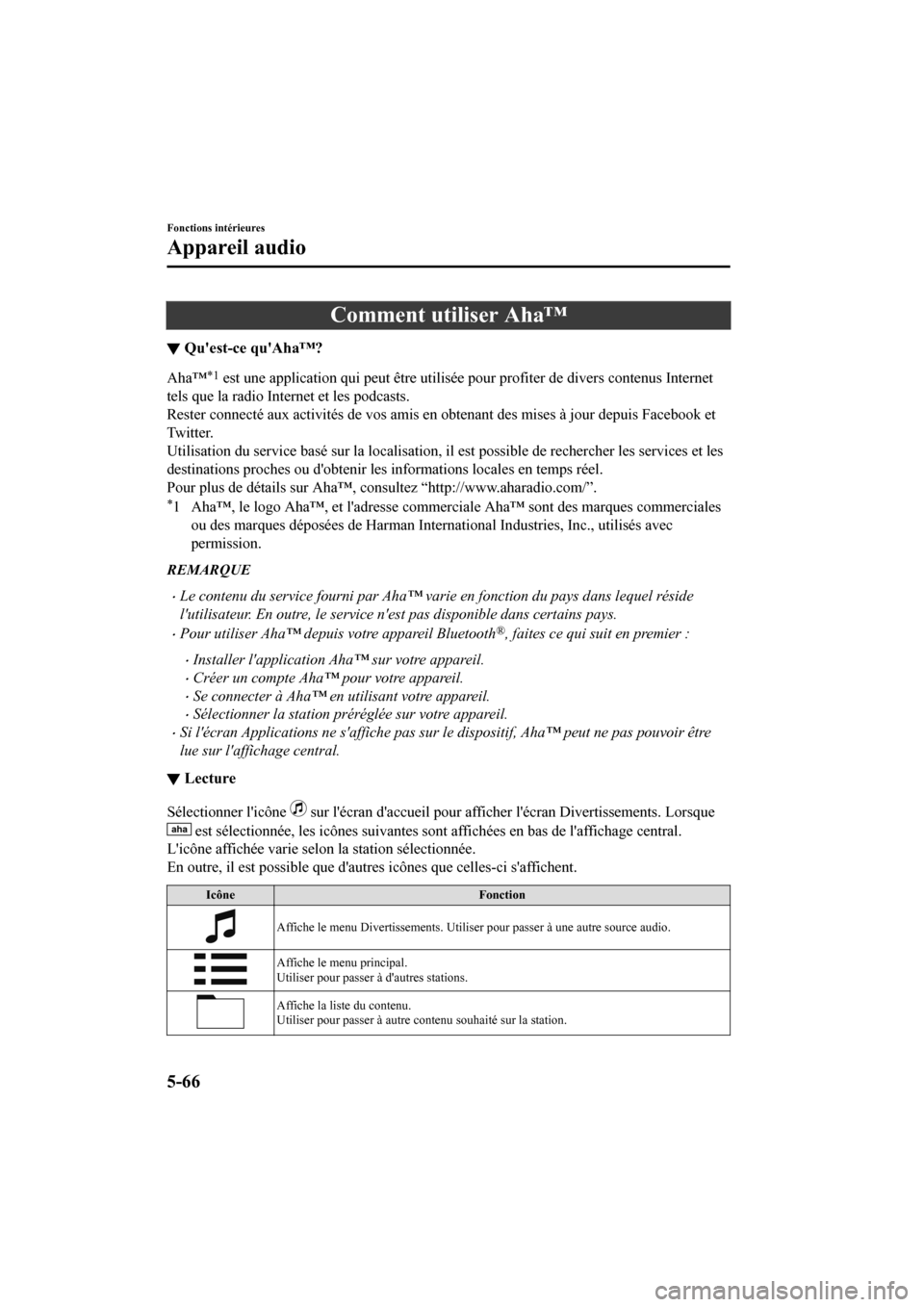 MAZDA MODEL CX-9 2020  Manuel du propriétaire (in French) Comment utiliser Aha™
▼Quest-ce quAha