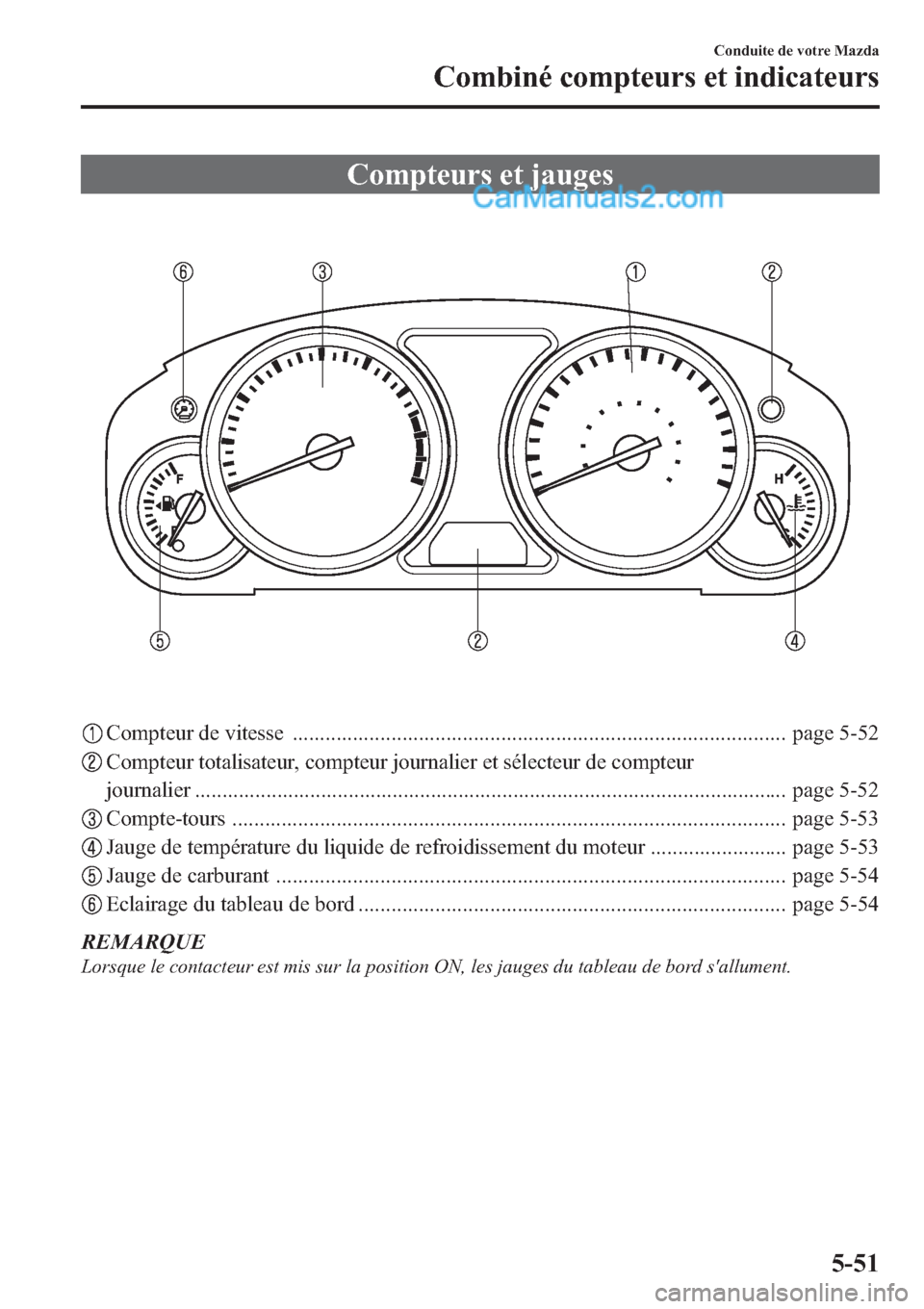 MAZDA MODEL CX-9 2013 Manuel du propriétaire (in French) Compteurs et jauges
Compteur de vitesse .......................................................................................... page 5-52
Compteur totalisateur, compteur journalier et sélecteur de MAZDA MODEL CX-9 2013 Manuel du propriétaire (in French) Compteurs et jauges
Compteur de vitesse .......................................................................................... page 5-52
Compteur totalisateur, compteur journalier et sélecteur de