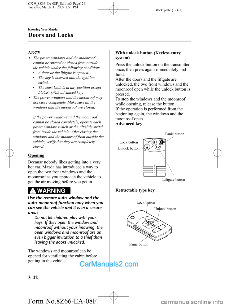 MAZDA MODEL CX-9 2009 Owners Manual (in English) MAZDA MODEL CX-9 2009 Owners Manual (in English)