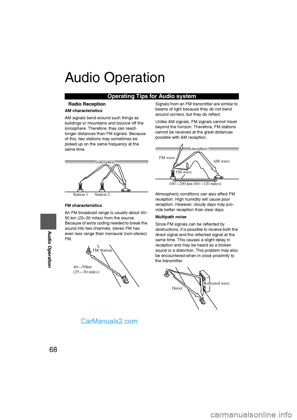 MAZDA MODEL CX-9 2009 Navigation Manual (in English) 68
Before
UseGetting
started
RoutingAddress
Book
Vo i c e Recognition
Navigation
Set Up
RDM-TMC
Audio Operation
Navigation
Set Up
Audio Operation
nRadio Reception
AM characteristics
AM signals be MAZDA MODEL CX-9 2009 Navigation Manual (in English) 68
Before
UseGetting
started
RoutingAddress
Book
Vo i c e Recognition
Navigation
Set Up
RDM-TMC
Audio Operation
Navigation
Set Up
Audio Operation
nRadio Reception
AM characteristics
AM signals be