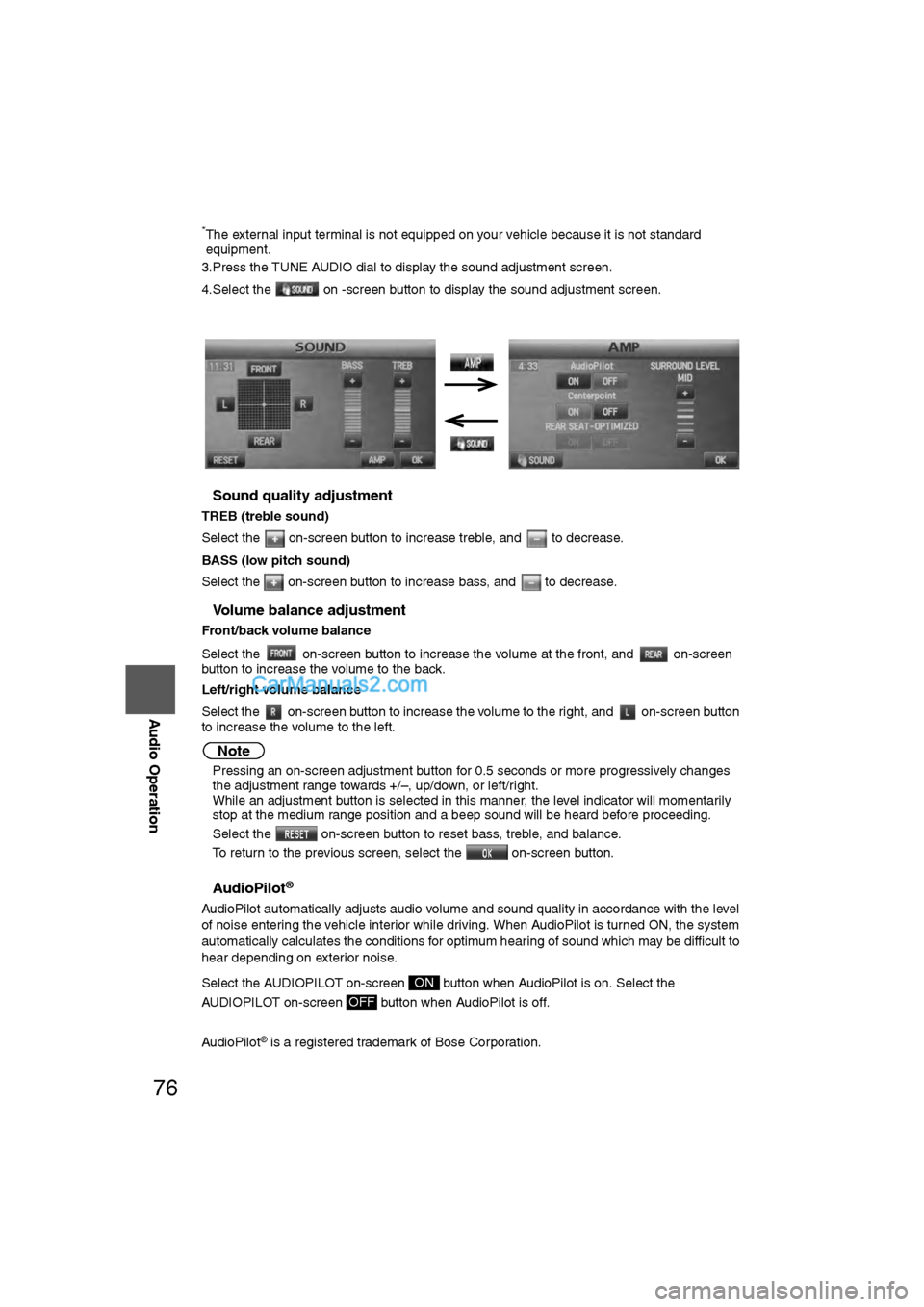 MAZDA MODEL CX-9 2009 Navigation Manual (in English) 76
Before
UseGetting
started
RoutingAddress
Book
Vo i c e Recognition
Navigation
Set Up
RDM-TMC
Audio Operation
Navigation
Set Up
*The external input terminal is not equipped on your vehicle beca MAZDA MODEL CX-9 2009 Navigation Manual (in English) 76
Before
UseGetting
started
RoutingAddress
Book
Vo i c e Recognition
Navigation
Set Up
RDM-TMC
Audio Operation
Navigation
Set Up
*The external input terminal is not equipped on your vehicle beca