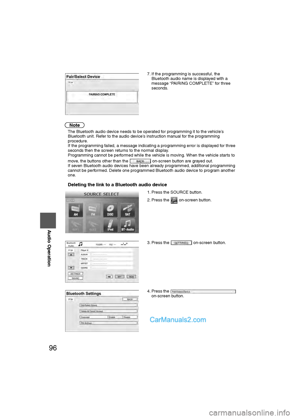 MAZDA MODEL CX-9 2009 Navigation Manual (in English) 96
Before
UseGetting
started
RoutingAddress
Book
Vo i c e Recognition
Navigation
Set Up
RDM-TMC
Audio Operation
Navigation
Set Up
Note
l
The Bluetooth audio device needs to be operated for progra MAZDA MODEL CX-9 2009 Navigation Manual (in English) 96
Before
UseGetting
started
RoutingAddress
Book
Vo i c e Recognition
Navigation
Set Up
RDM-TMC
Audio Operation
Navigation
Set Up
Note
l
The Bluetooth audio device needs to be operated for progra