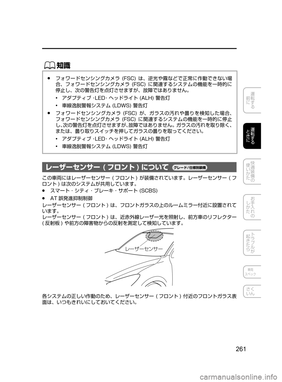 MAZDA MODEL DEMIO 2017  デミオ｜取扱説明書 (in Japanese) 261
運転する
﻿﻿
前に
運転する
﻿﻿
ときに
快適装備の
使いかた
お手入れの
しかた
トラブルが
起きたら
車両
スペック
さく
いん
ŒÝ
﻿﻿●フ
