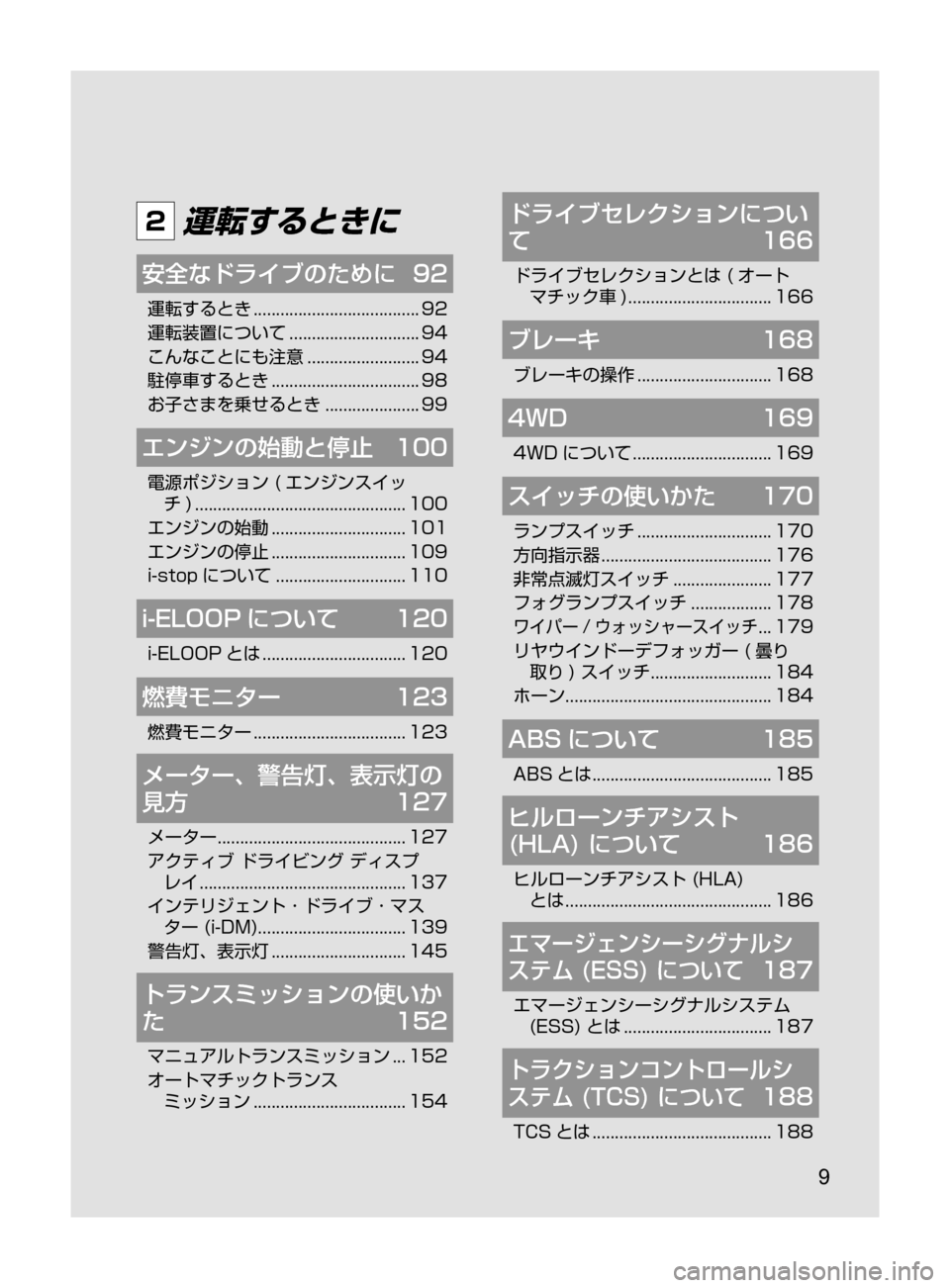 MAZDA MODEL DEMIO 2016 デミオ|取扱説明書 (in Japanese) 9
2 運転するときに
安全なドライブのために 92
運転するとき..................................... 92
運転装置について
............................. 94
こ MAZDA MODEL DEMIO 2016 デミオ|取扱説明書 (in Japanese) 9
2 運転するときに
安全なドライブのために 92
運転するとき..................................... 92
運転装置について
............................. 94
こ