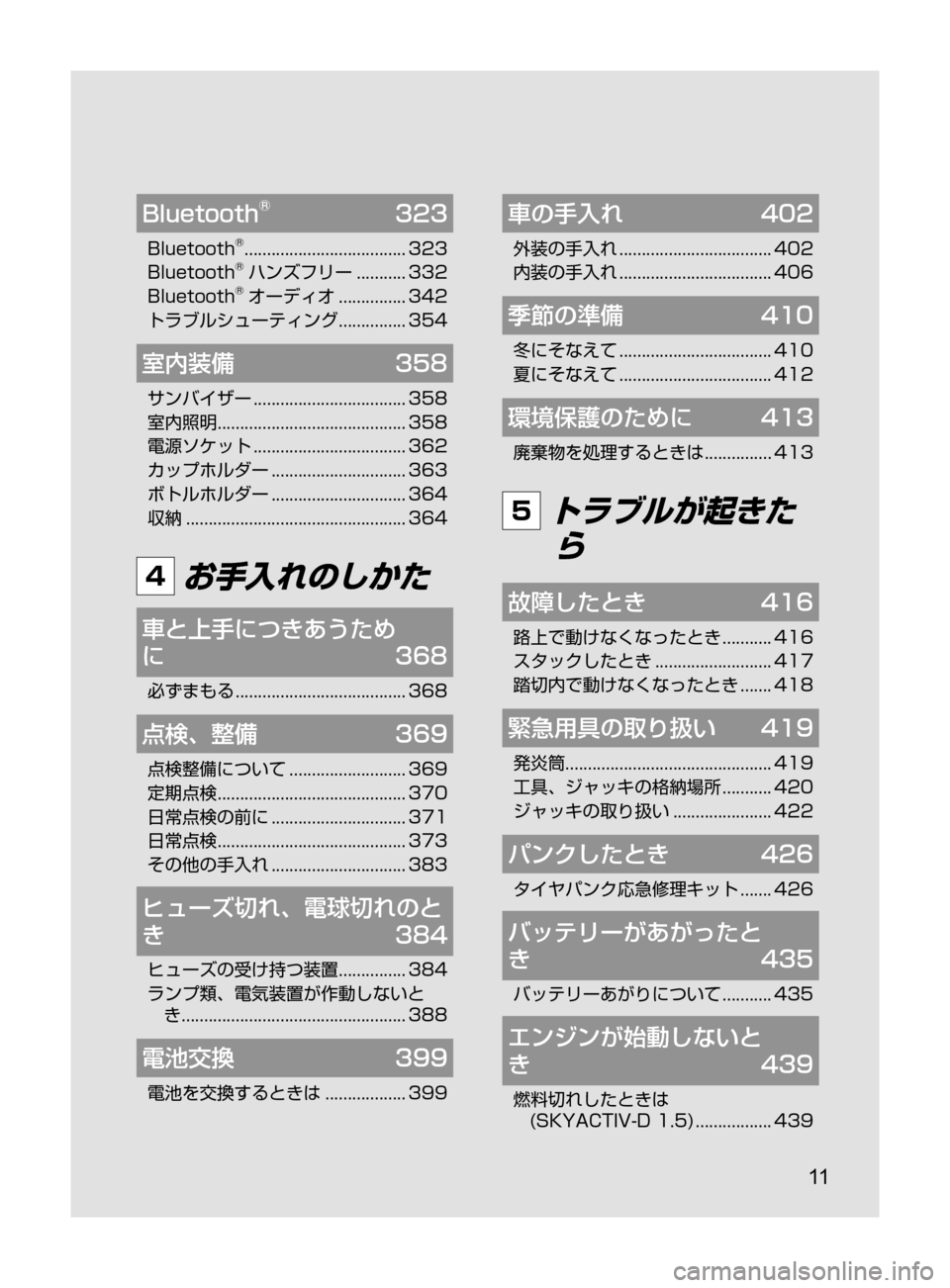 MAZDA MODEL DEMIO 2016 デミオ|取扱説明書 (in Japanese) 11
Bluetooth® 323
Bluetooth®.................................... 323
Bluetooth®ハンズフリー........... 332
Bluetooth®オーディオ............... 342
トラブルシュ MAZDA MODEL DEMIO 2016 デミオ|取扱説明書 (in Japanese) 11
Bluetooth® 323
Bluetooth®.................................... 323
Bluetooth®ハンズフリー........... 332
Bluetooth®オーディオ............... 342
トラブルシュ