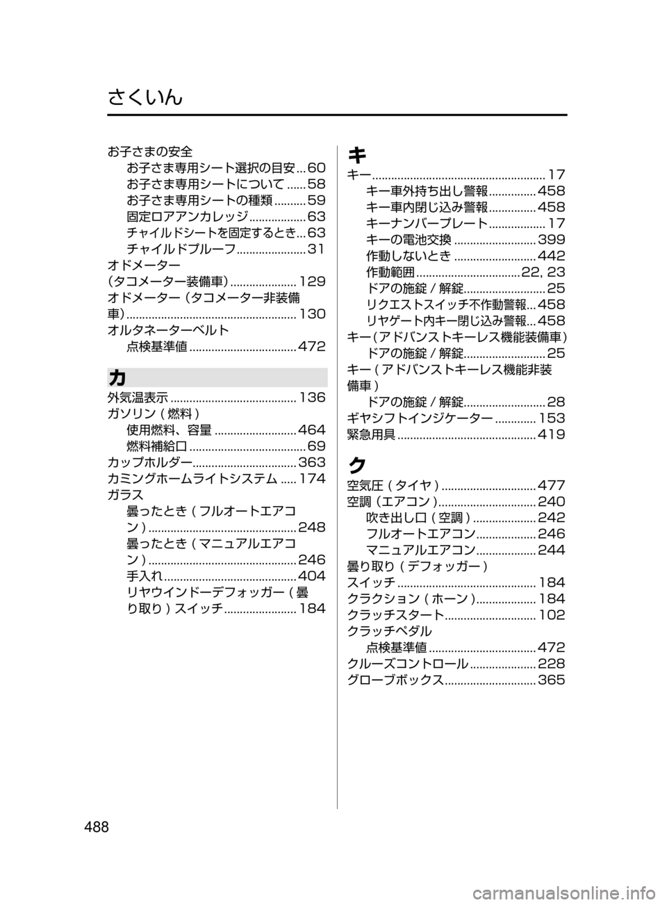 MAZDA MODEL DEMIO 2016 デミオ|取扱説明書 (in Japanese) 488
お子さまの安全
お子さま専用シート選択の目安... 60
お子さま専用シートについて
...... 58
お子さま専用シートの種類
.......... 59
固 MAZDA MODEL DEMIO 2016 デミオ|取扱説明書 (in Japanese) 488
お子さまの安全
お子さま専用シート選択の目安... 60
お子さま専用シートについて
...... 58
お子さま専用シートの種類
.......... 59
固