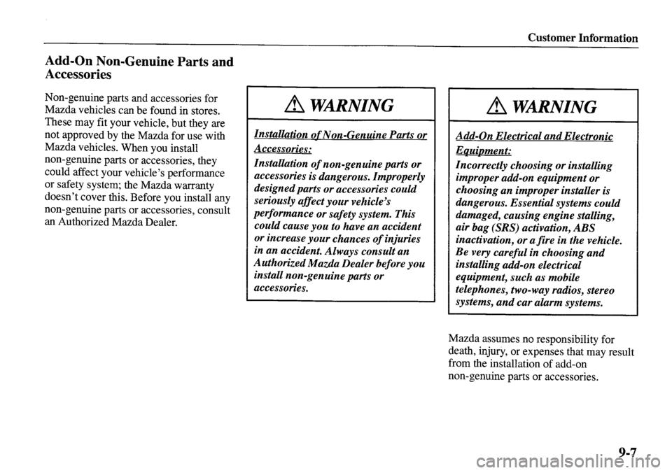 MAZDA MODEL MPV 2001 Owners Manual (in English) MAZDA MODEL MPV 2001 Owners Manual (in English)