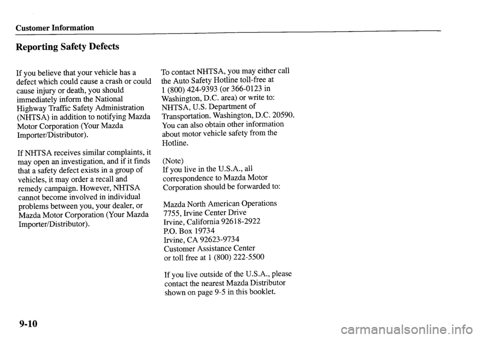 MAZDA MODEL MPV 2001 Owners Manual (in English) MAZDA MODEL MPV 2001 Owners Manual (in English)