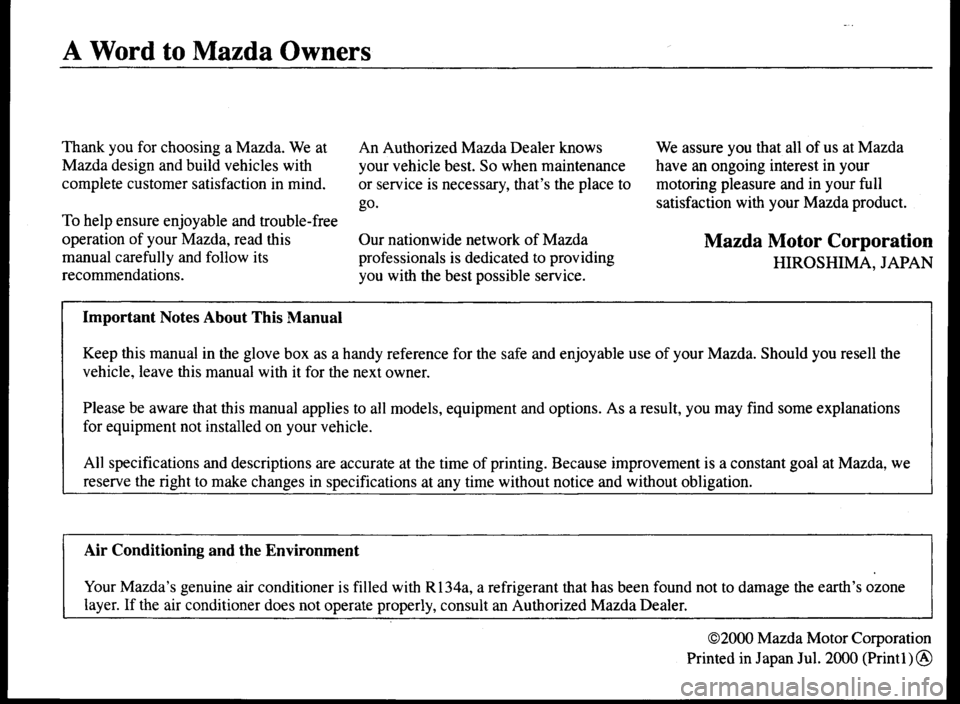 MAZDA MODEL MPV 2000  Owners Manual (in English) 