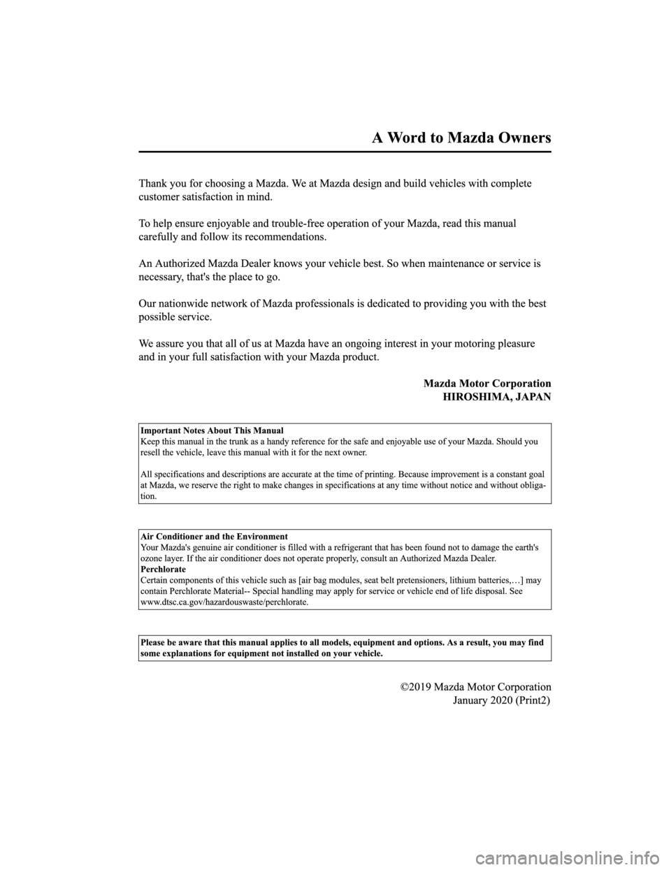 MAZDA MODEL MX-5 2020  Owners Manual (in English) 