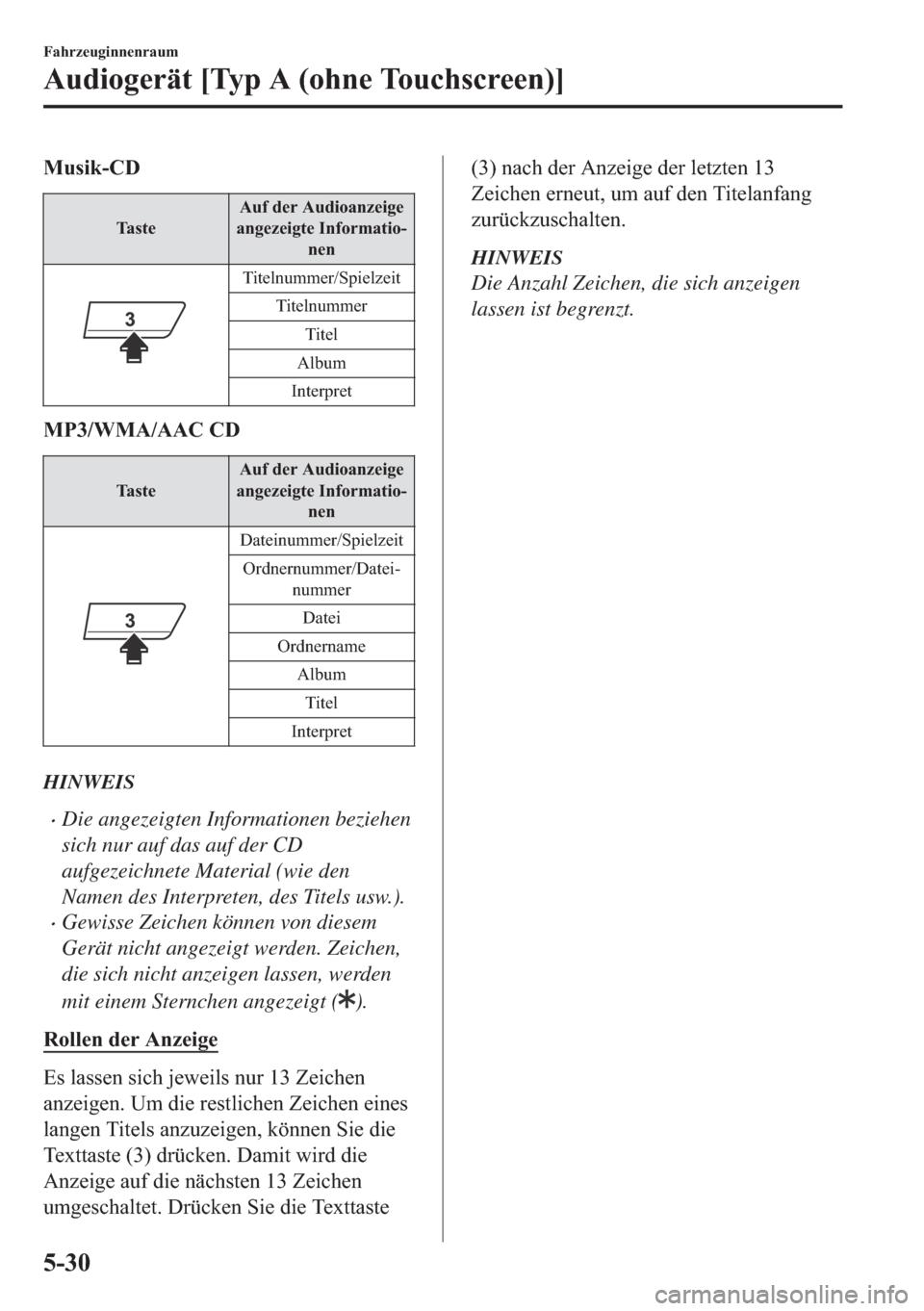 MAZDA MODEL MX-5 2018  Betriebsanleitung (in German) �0�X�V�L�N��&�
�7�D �V �W �H�$�X�I��G�H�U��$�X�G�L�R�D�Q�]�H�L�J�H
�D�Q�J�H�]�H�L�J�W�H��,�Q�I�R�U�P�D�W�L�R�
�Q�H�Q
�7�L�W�H�O�Q�X�P�P�H�U��6�S�L�H�O�]�H�L�W
�7�L�W�H�O�Q�X�P�P�H�U
�7�L�W�H�O
