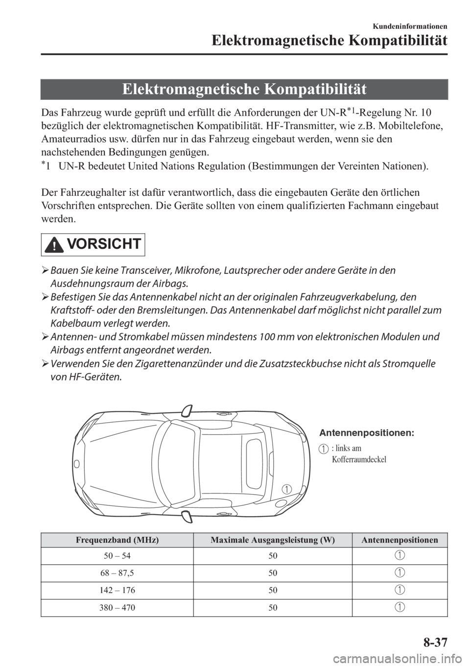 MAZDA MODEL MX-5 2018  Betriebsanleitung (in German) �(�O�H�N�W�U�R�P�D�J�Q�H�W�L�V�F�K�H��.�R�P�S�D�W�L�E�L�O�L�W�l�W
��D�V��)�D�K�U�]�H�X�J��Z�X�U�G�H��J�H�S�U�