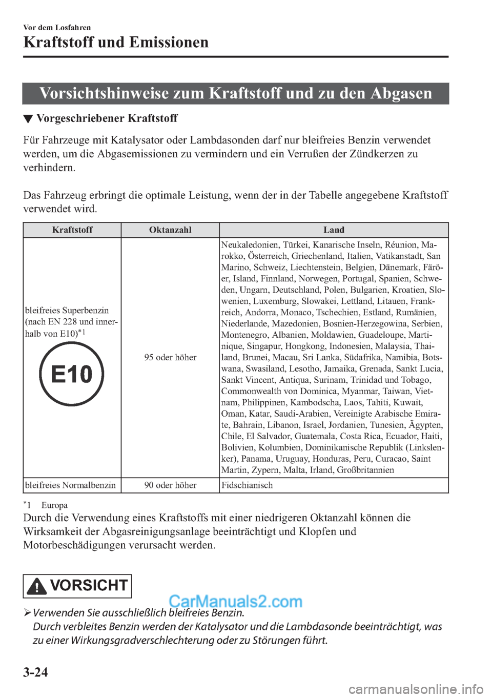 MAZDA MODEL MX-5 2017  Betriebsanleitung (in German) �9�R�U�V�L�F�K�W�V�K�L�Q�Z�H�L�V�H��]�X�P��.�U�D�I�W�V�W�R�I�I��X�Q�G��]�X��G�H�Q��$�E�J�D�V�H�Q
▼�9�R�U�J�H�V�F�K�U�L�H�E�H�Q�H�U��.�U�D�I�W�V�W�R�I�I
�)�