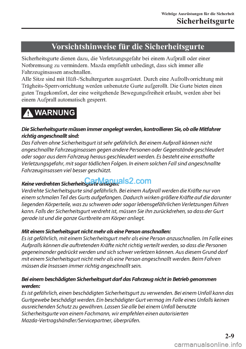 MAZDA MODEL MX-5 2017  Betriebsanleitung (in German) �9�R�U�V�L�F�K�W�V�K�L�Q�Z�H�L�V�H��I�