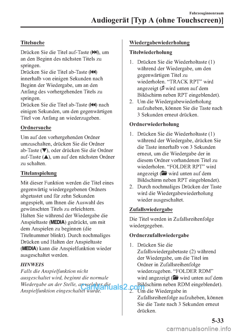 MAZDA MODEL MX-5 2017  Betriebsanleitung (in German) �7�L�W�H�O�V�X�F�K�H
��U�