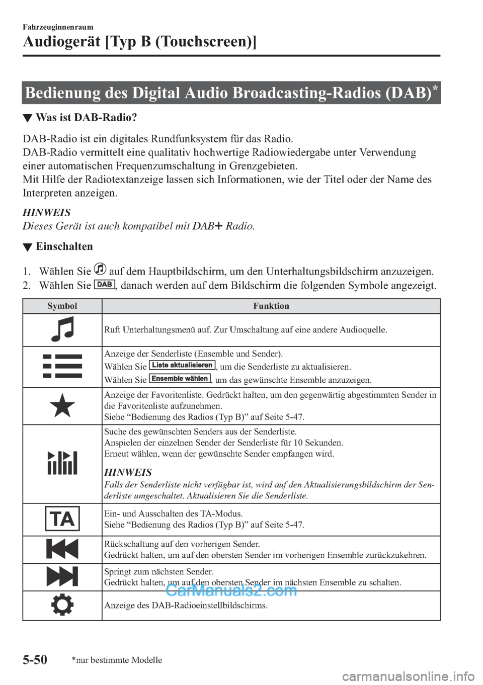MAZDA MODEL MX-5 2017  Betriebsanleitung (in German) �%�H�G�L�H�Q�X�Q�J��G�H�V���L�J�L�W�D�O��$�X�G�L�R��%�U�R�D�G�F�D�V�W�L�Q�J��5�D�G�L�R�V����$�%��
▼�:�D�V��L�V�W���$�%��5�D�G�L�R�"
��$�%��5�D�G�L�R��L�V�W��H�L�Q��G�L�J�L�W�D�O�