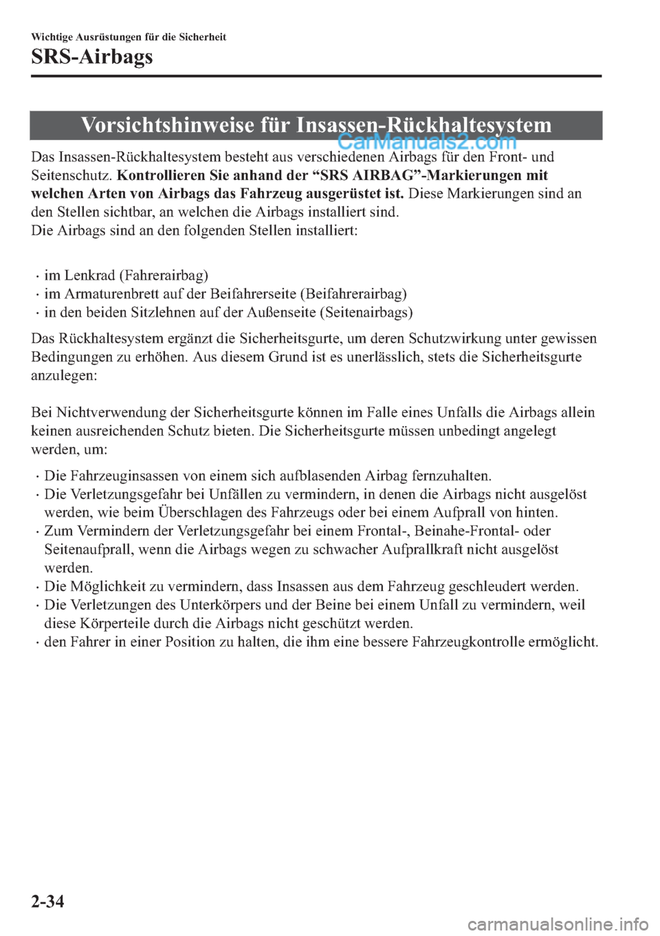 MAZDA MODEL MX-5 2017  Betriebsanleitung (in German) �9�R�U�V�L�F�K�W�V�K�L�Q�Z�H�L�V�H��I�