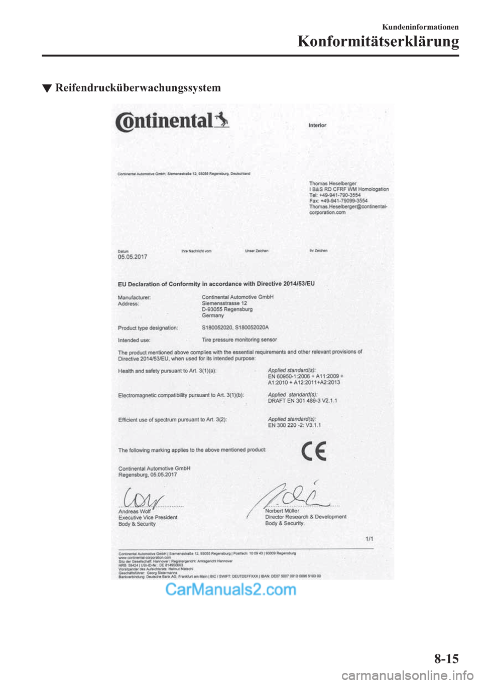 MAZDA MODEL MX-5 2017  Betriebsanleitung (in German) ▼�5�H�L�I�H�Q�G�U�X�F�N�