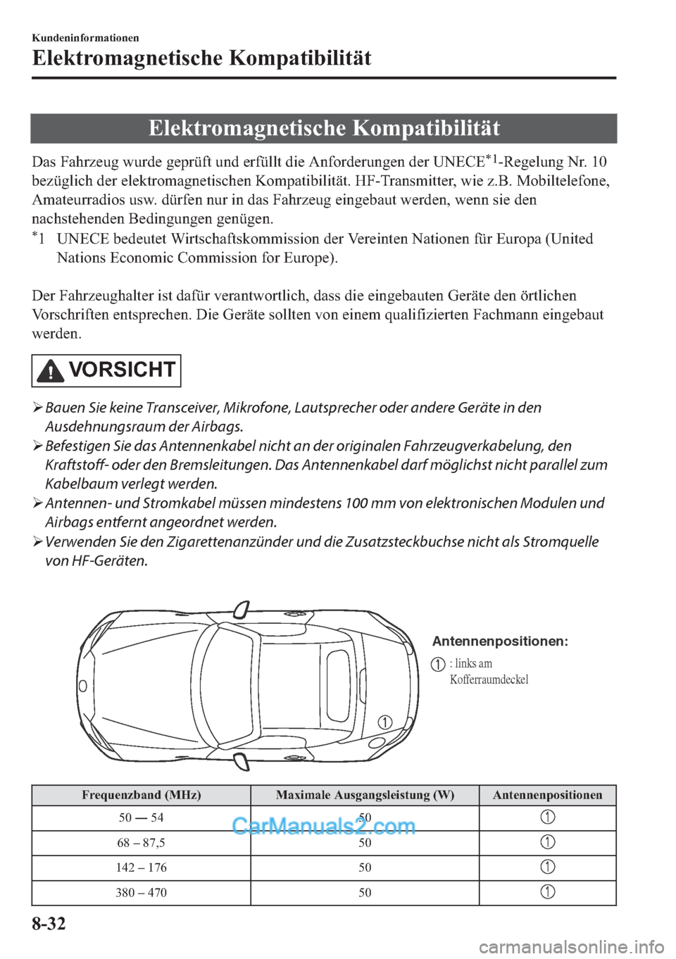 MAZDA MODEL MX-5 2017  Betriebsanleitung (in German) �(�O�H�N�W�U�R�P�D�J�Q�H�W�L�V�F�K�H��.�R�P�S�D�W�L�E�L�O�L�W�l�W
��D�V��)�D�K�U�]�H�X�J��Z�X�U�G�H��J�H�S�U�
