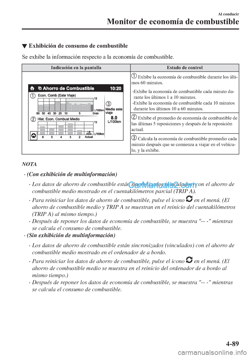 MAZDA MODEL MX-5 2017  Manual del propietario (in Spanish)  ▼�(�[�K�L�E�L�F�L�y�Q��G�H��F�R�Q�V�X�P�R��G�H��F�R�P�E�X�V�W�L�E�O�H
�6�H��H�[�K�L�E�H��O�D��L�Q�I�R�U�P�D�F�L�y�Q��U�H�V�S�H�F�W�R��D��O�D��H�F�R�Q�R�P�t�D��G�H��F�R�P�E�X�V�W�L�E�O�H