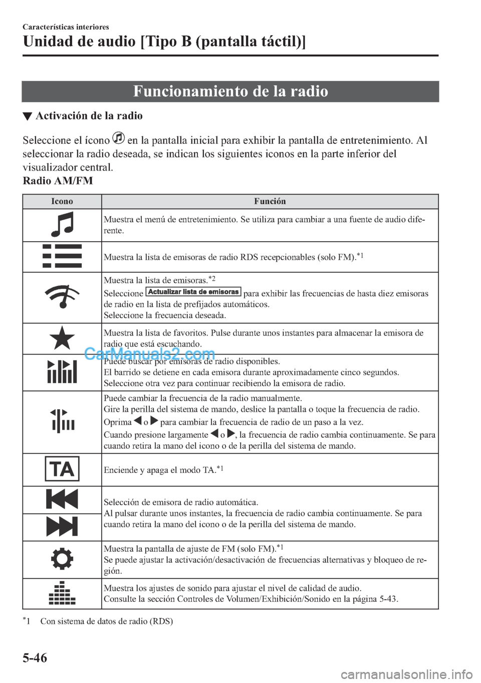 MAZDA MODEL MX-5 2017  Manual del propietario (in Spanish)  �)�X�Q�F�L�R�Q�D�P�L�H�Q�W�R��G�H��O�D��U�D�G�L�R
▼�$�F�W�L�Y�D�F�L�y�Q��G�H��O�D��U�D�G�L�R
�6�H�O�H�F�F�L�R�Q�H��H�O��t�F�R�Q�R���H�Q��O�D��S�D�Q�W�D�O�O�D��L�Q�L�F�L�D�O��S�D�U�D��