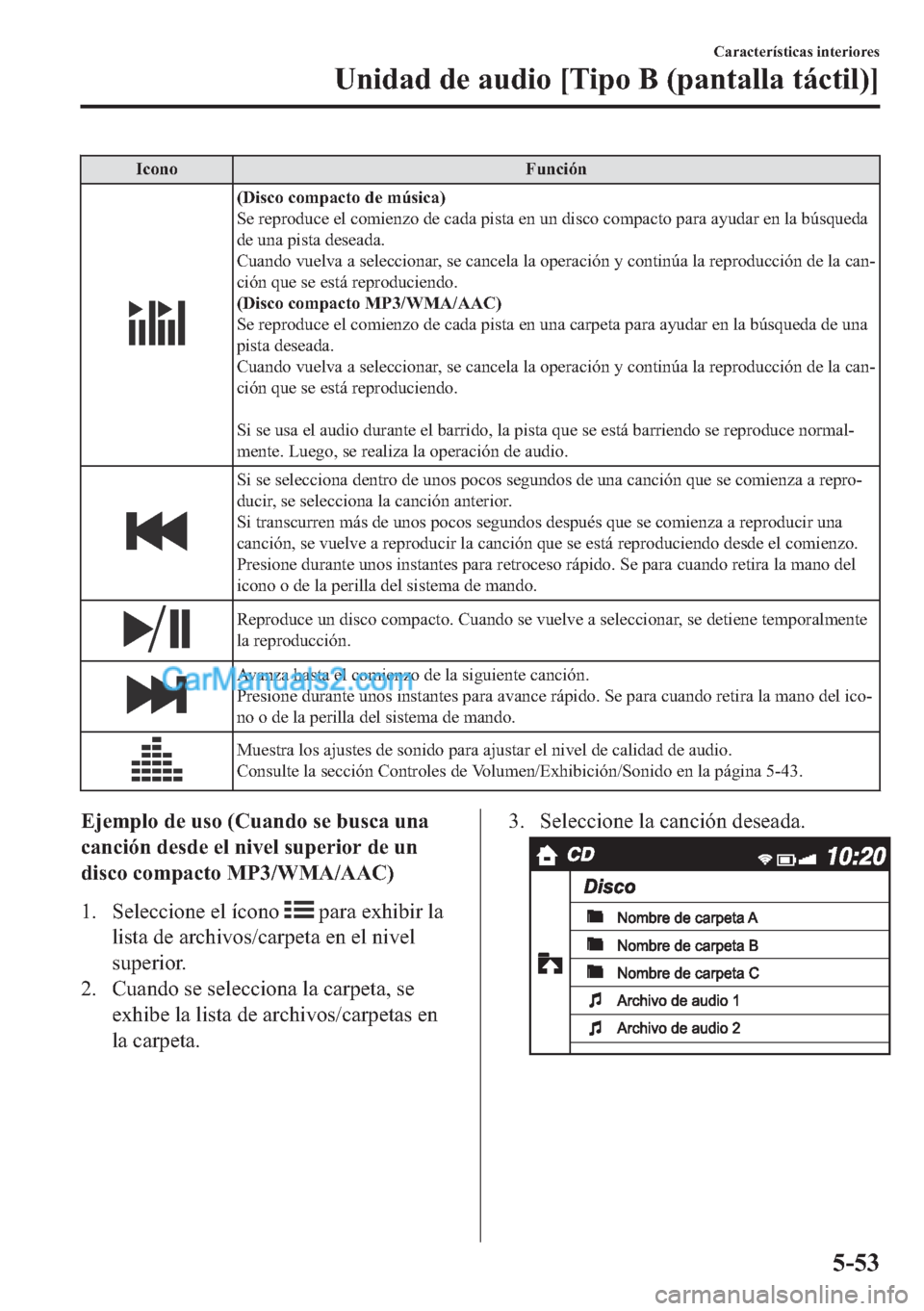 MAZDA MODEL MX-5 2017  Manual del propietario (in Spanish)  �,�F�R�Q�R �)�X�Q�F�L�y�Q
���L�V�F�R��F�R�P�S�D�F�W�R��G�H��P�~�V�L�F�D�
�6�H��U�H�S�U�R�G�X�F�H��H�O��F�R�P�L�H�Q�]�R��G�H��F�D�G�D��S�L�V�W�D��H�Q��X�Q��G�L�V�F�R��F�R�P�S�D�F�W�R��