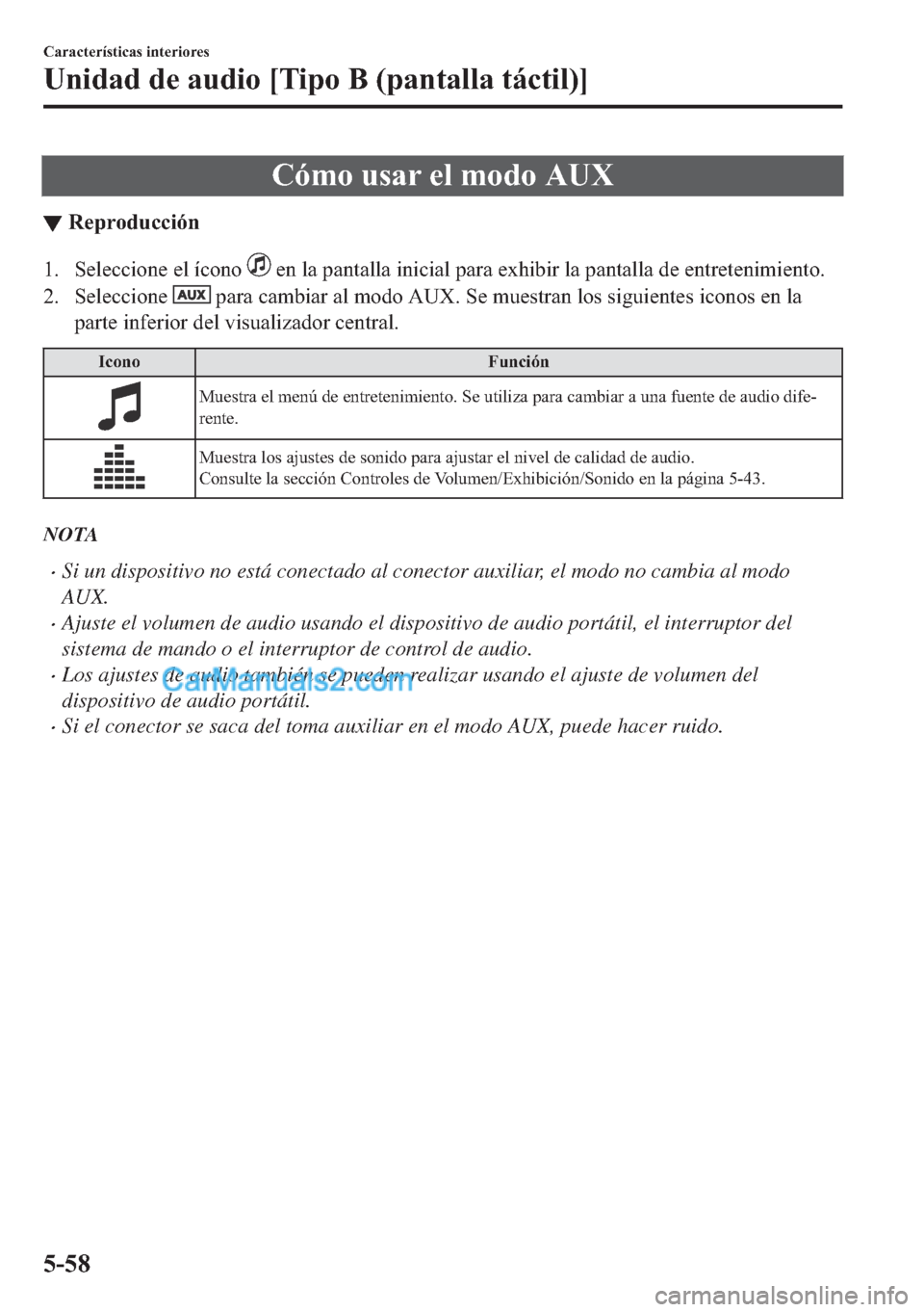 MAZDA MODEL MX-5 2017  Manual del propietario (in Spanish)  �&�y�P�R��X�V�D�U��H�O��P�R�G�R��$�8�;
▼�5�H�S�U�R�G�X�F�F�L�y�Q
�� �6�H�O�H�F�F�L�R�Q�H��H�O��t�F�R�Q�R���H�Q��O�D��S�D�Q�W�D�O�O�D��L�Q�L�F�L�D�O��S�D�U�D��H�[�K�L�E�L�U��O�D��S�D