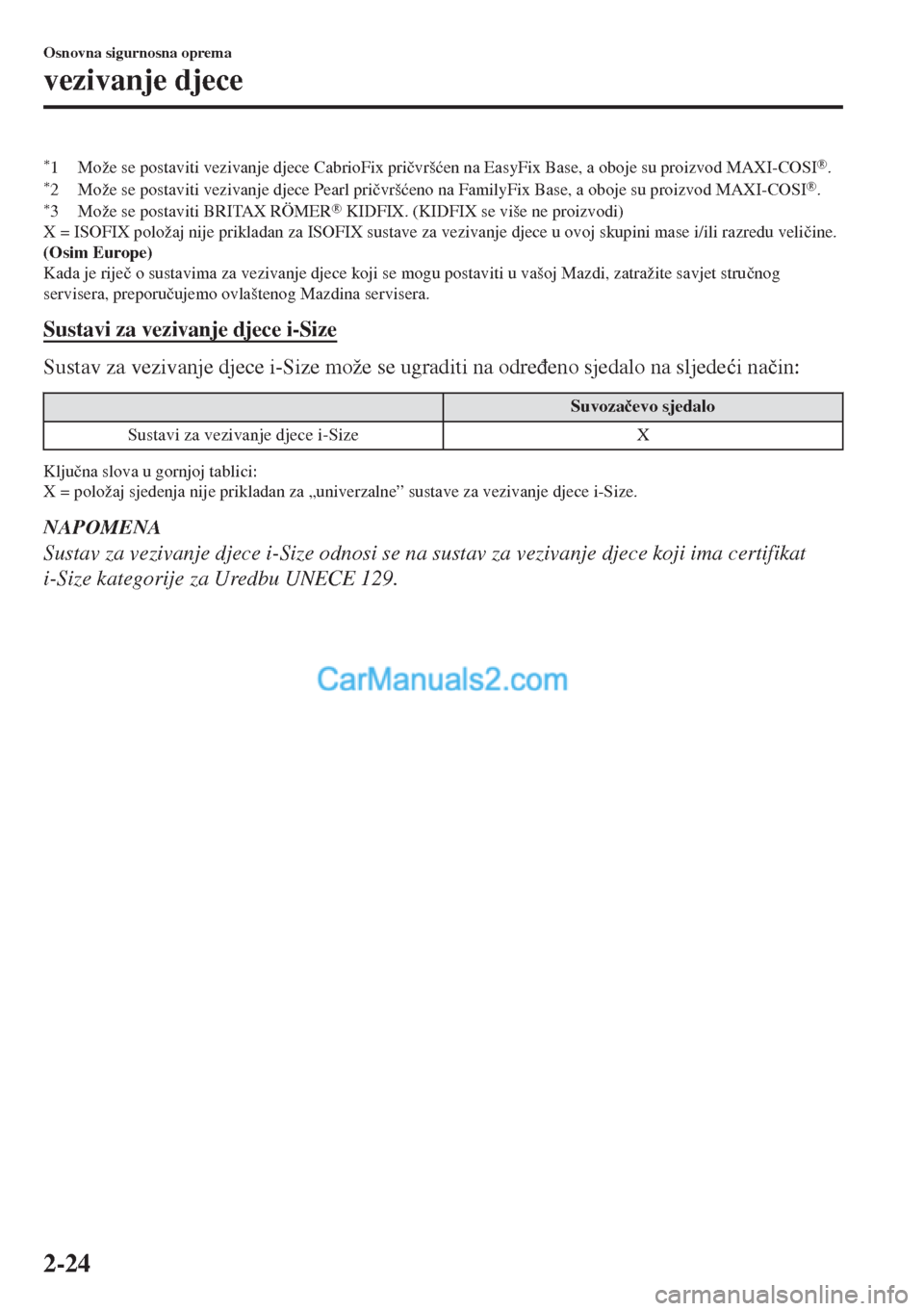 MAZDA MODEL MX-5 2017  Upute za uporabu (in Crotian) *1 Može se postaviti vezivanje djece CabrioFix pri�þvrš�üen na EasyFix Base, a oboje su proizvod MAXI-COSI®.*2 Može se postaviti vezivanje djece Pearl pri�þvrš�üeno na FamilyFix Base, a oboje