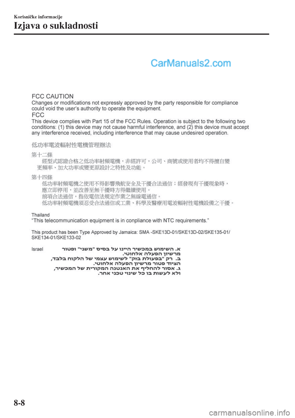 MAZDA MODEL MX-5 2017  Upute za uporabu (in Crotian) Korisni�þke informacije
Izjava o sukladnosti
8-8  