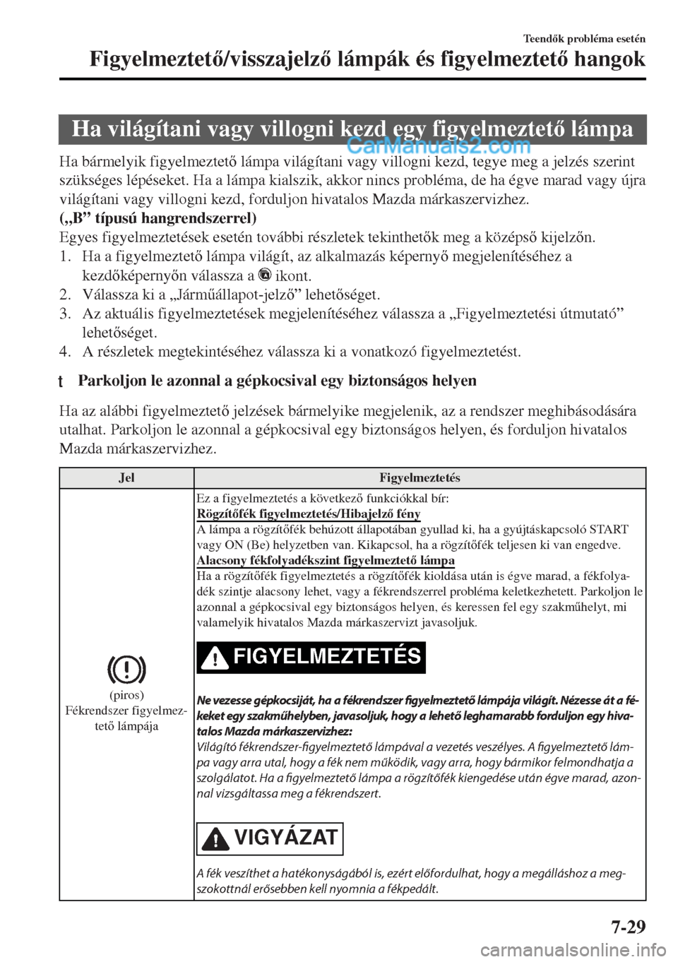MAZDA MODEL MX-5 2017  Kezelési útmutató (in Hungarian) Ha világítani vagy villogni kezd egy figyelmeztet lámpa
Ha bármelyik figyelmeztet lámpa világítani vagy villogni kezd, tegye meg a jelzés szerint
szükséges lépéseket. Ha a lámpa kials