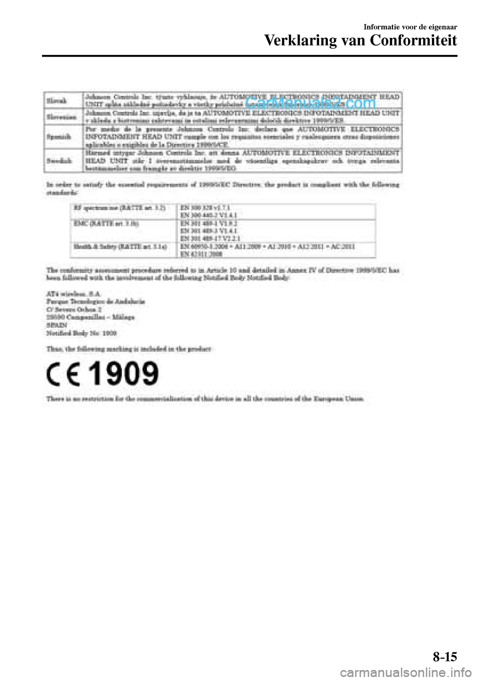 MAZDA MODEL MX-5 RF 2017  Handleiding (in Dutch) 8–15
Informatie voor de eigenaar
Verklaring van Conformiteit
��������������������  
