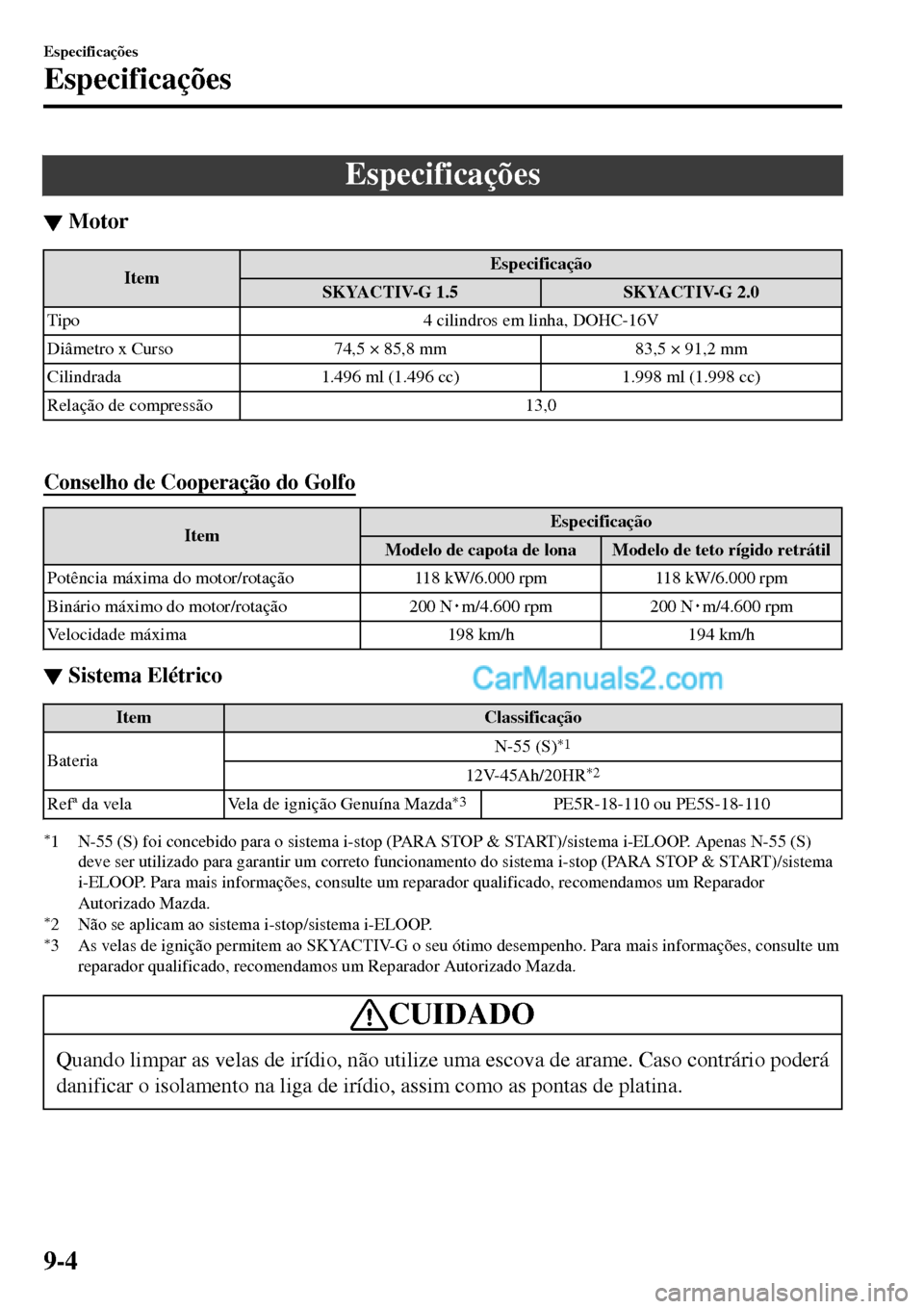 MAZDA MODEL MX-5 RF 2017  Manual do proprietário (in Portuguese) Especificações
▼Motor
ItemEspecifica