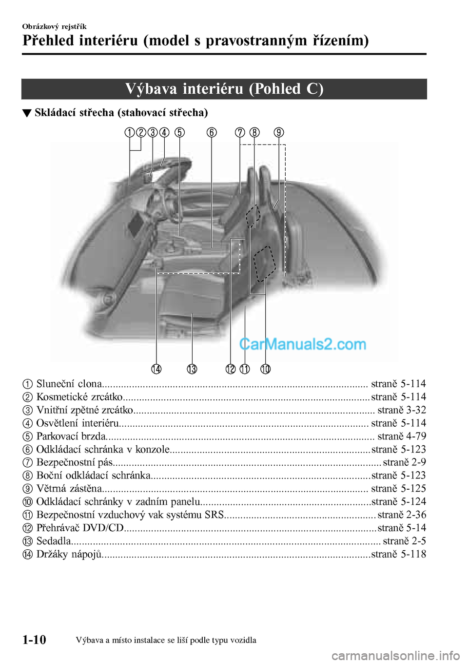 MAZDA MODEL MX-5 RF 2017 Návod k obsluze (in Czech) Výbava interiéru (Pohled C)
▼Skl MAZDA MODEL MX-5 RF 2017 Návod k obsluze (in Czech) Výbava interiéru (Pohled C)
▼Skl