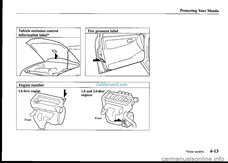 MAZDA MODEL PROTÉGÉ 2001 Owners Manual (in English) 1A and 2.o-liter
Vehicle emission control
information label*
Pmtecting Your Mazda MAZDA MODEL PROTÉGÉ 2001 Owners Manual (in English) 1A and 2.o-liter
Vehicle emission control
information label*
Pmtecting Your Mazda