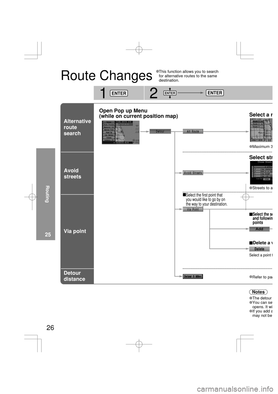 MAZDA MODEL RX 8 2004  Owners Manual (in English) Select a r
Maximum 3
Select str
Streets to a
Select a point t

Refer to pag
The detour 
You can set
opens. It wi
If you add a
may not be 
Notes
Select the se
and followin
points
Delete a v
Rou