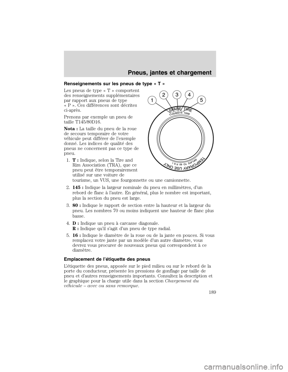 MAZDA MODEL TRIBUTE 2010 Manuel du propriétaire (in French) Renseignements sur les pneus de type«T»
Les pneus de type«T»comportent
des renseignements supplémentaires
par rapport aux pneus de type
« P ». Ces différences sont décrites
ci-après.
Prenons MAZDA MODEL TRIBUTE 2010 Manuel du propriétaire (in French) Renseignements sur les pneus de type«T»
Les pneus de type«T»comportent
des renseignements supplémentaires
par rapport aux pneus de type
« P ». Ces différences sont décrites
ci-après.
Prenons