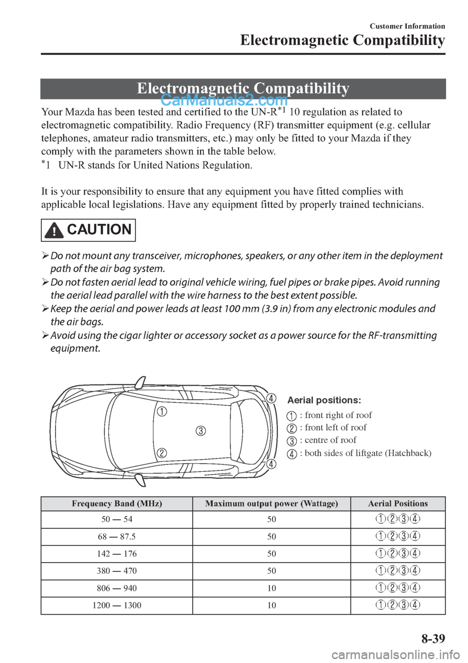 MAZDA MODEL 2 2019  Owners Manual (in English) �(�O�H�F�W�U�R�P�D�J�Q�H�W�L�F��&�R�P�S�D�W�L�E�L�O�L�W�\
�<�R�X�U��0�D�]�G�D��K�D�V��E�H�H�Q��W�H�V�W�H�G��D�Q�G��F�H�U�W�L�I�L�H�G��W�R��W�K�H��8�1��5�
������U�H�J�X�O�D�W�L�R�Q��D�