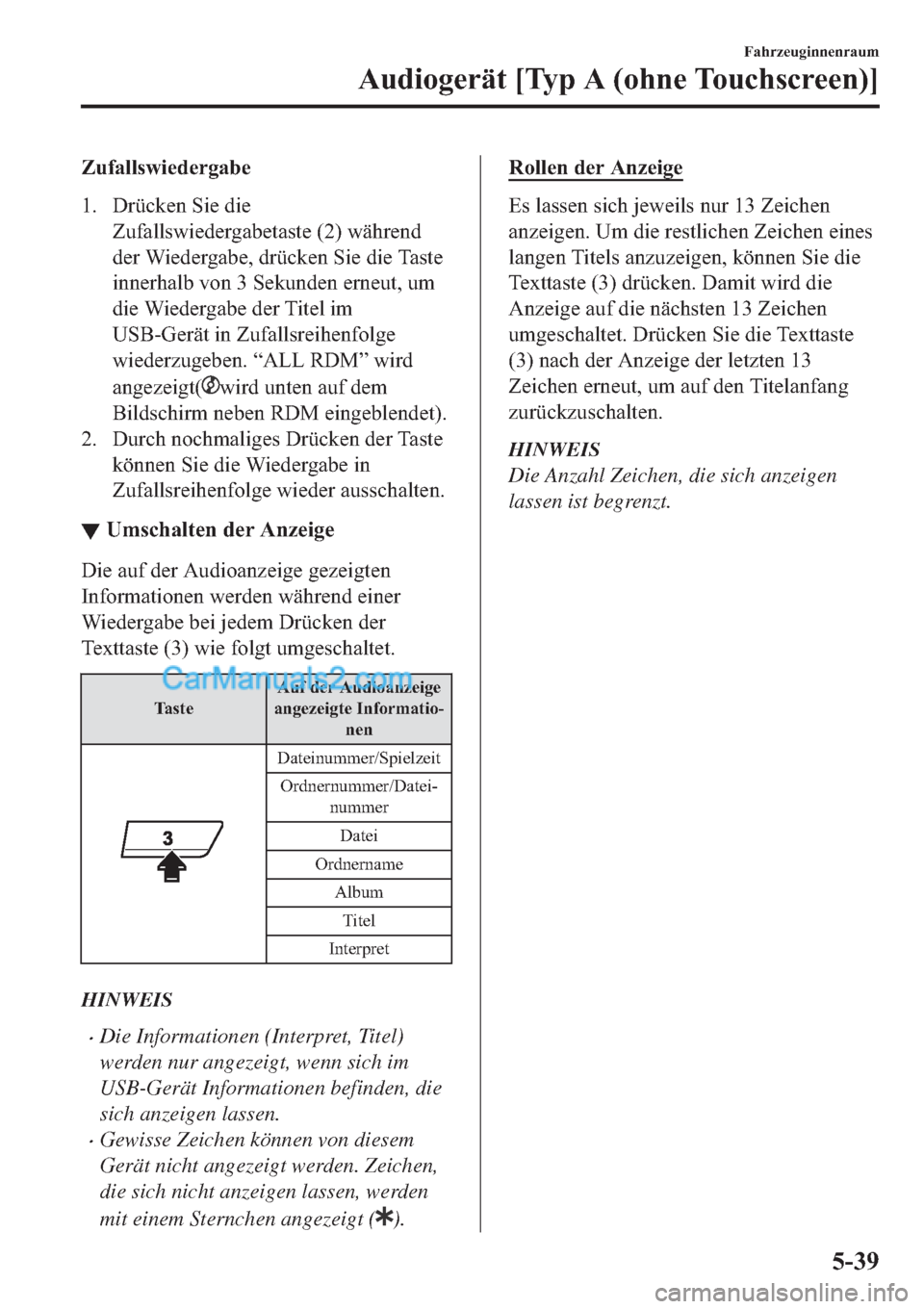 MAZDA MODEL 2 2019  Betriebsanleitung (in German) �=�X�I�D�O�O�V�Z�L�H�G�H�U�J�D�E�H
�� ��U�