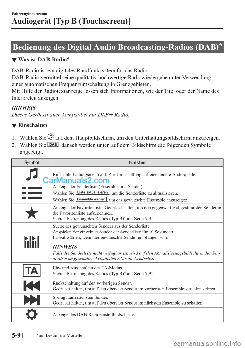 MAZDA MODEL 2 2019  Betriebsanleitung (in German) �%�H�G�L�H�Q�X�Q�J��G�H�V���L�J�L�W�D�O��$�X�G�L�R��%�U�R�D�G�F�D�V�W�L�Q�J��5�D�G�L�R�V����$�%��
▼�:�D�V��L�V�W���$�%��5�D�G�L�R�"
��$�%��5�D�G�L�R��L�V�W��H�L�Q��G�L�J�L�W�D�O�