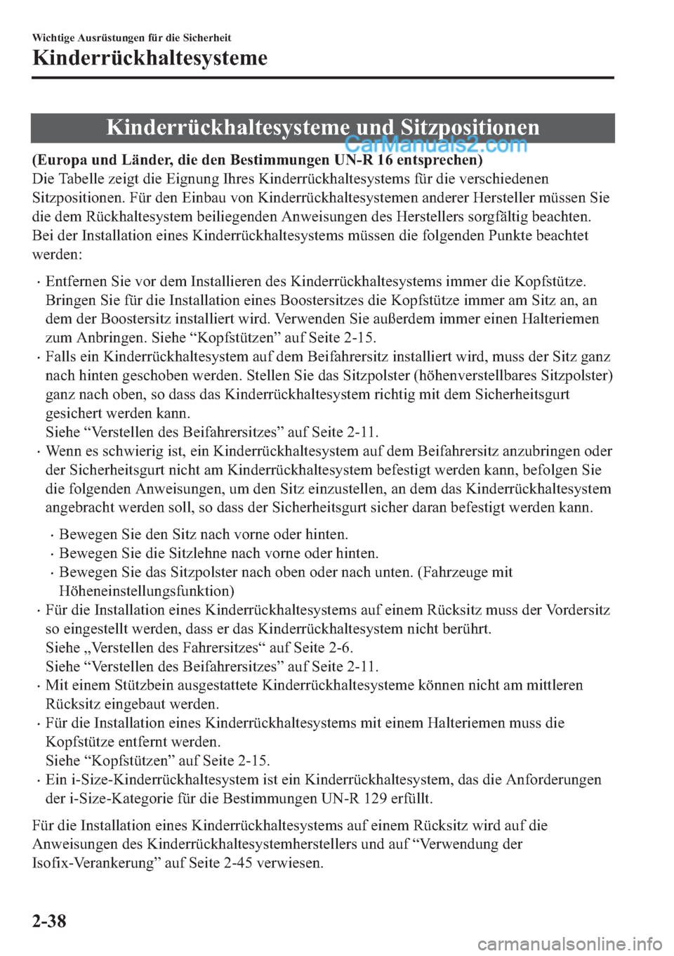 MAZDA MODEL 2 2019  Betriebsanleitung (in German) �.�L�Q�G�H�U�U�